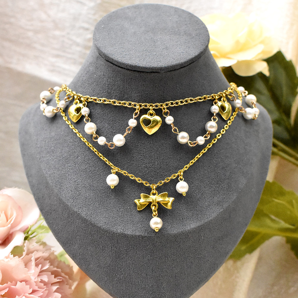 Симпатичное стильное многорядное ожерелье