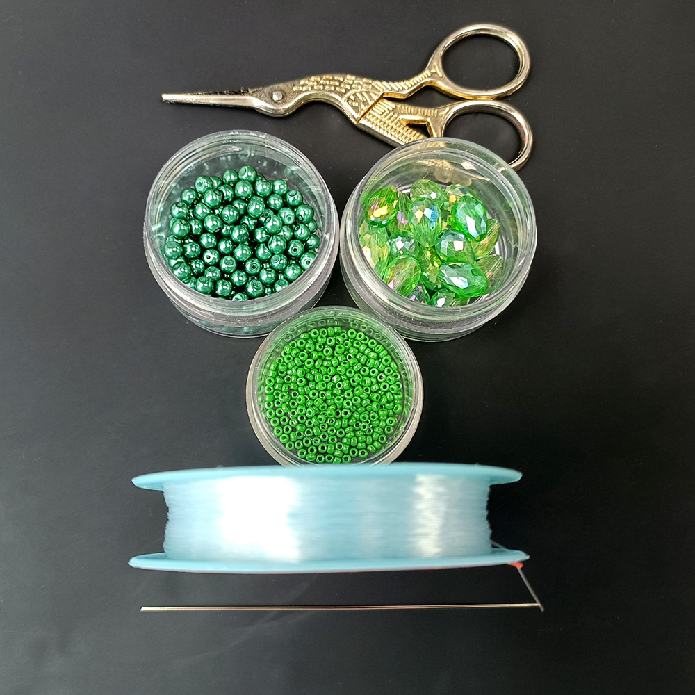 PandaHall Selected идея зеленого колье-капли со стеклянными жемчужными бусинами-2