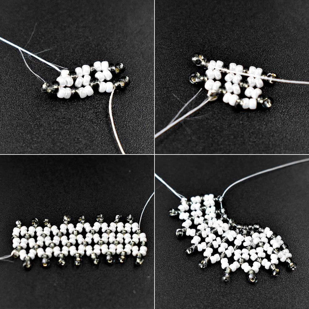 PandaHall Selected мастер-класс по изготовлению черно-белого волнистого браслета из стеклянных бусин-4