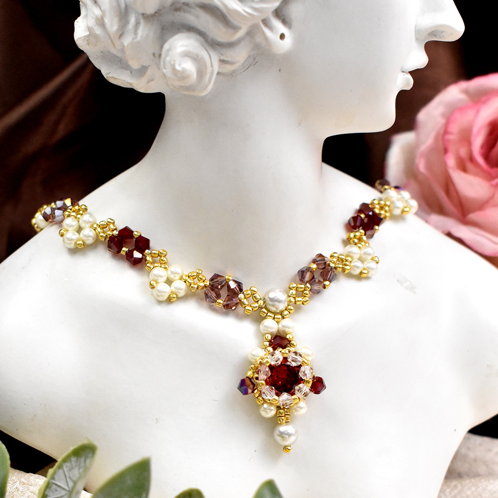 Винтажное ожерелье с красными кристаллами-7