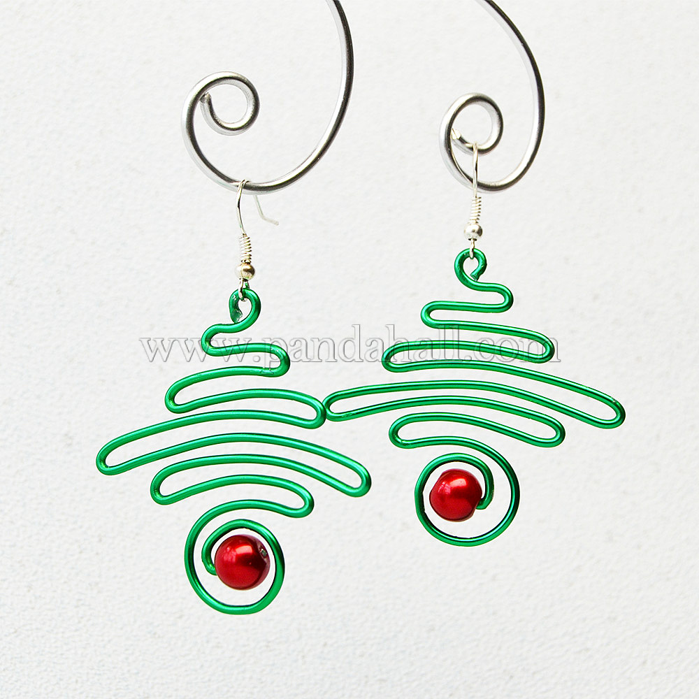 Wire Wrapped Christmas Tree Earrings With Glass Pearl Beads Pandahall