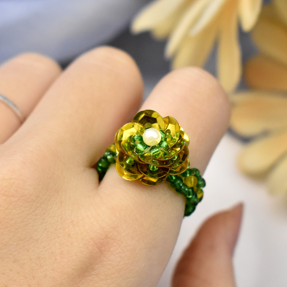Spring Sequin Seed Bead Ring