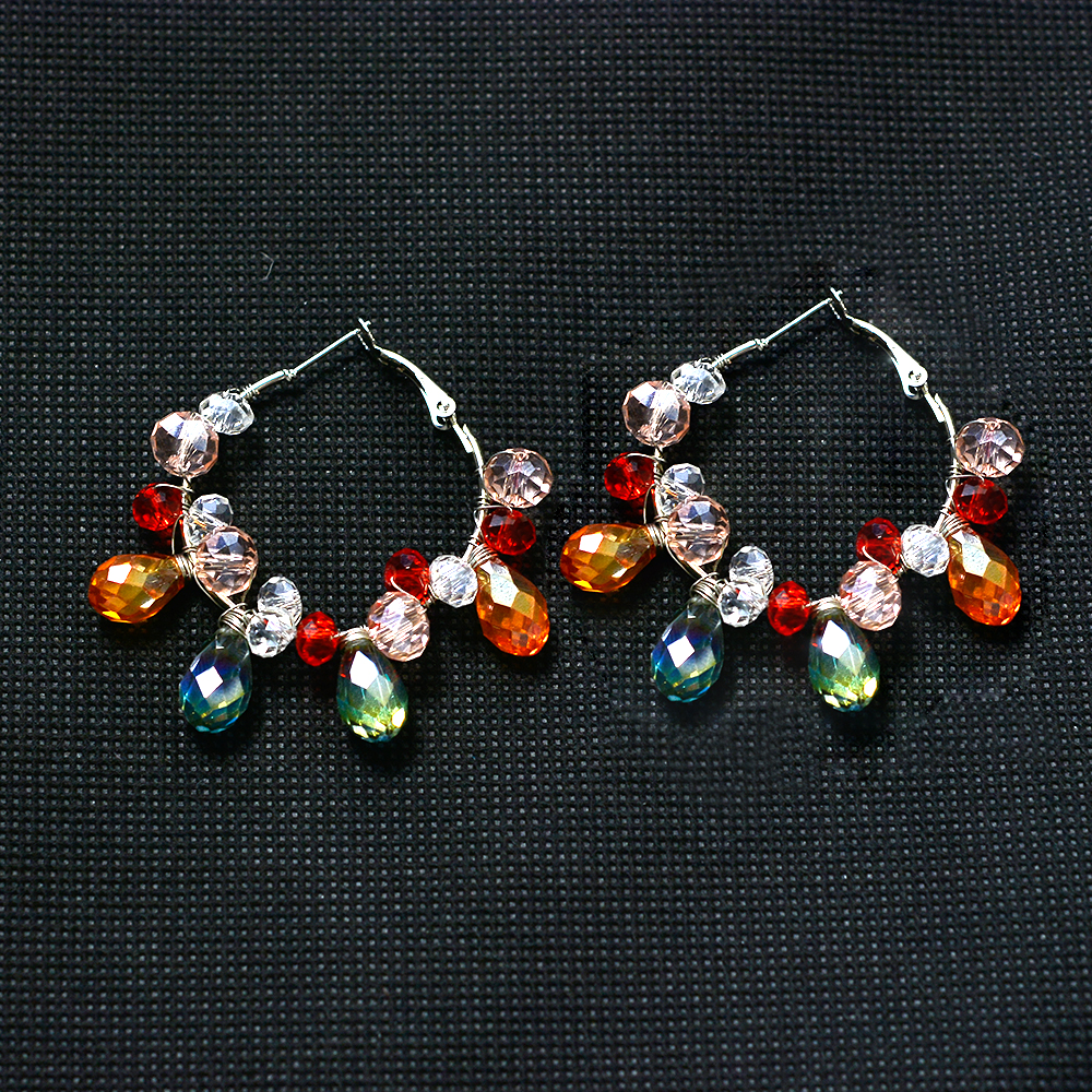 Серьги-кольца с хрустальными бусинами-4