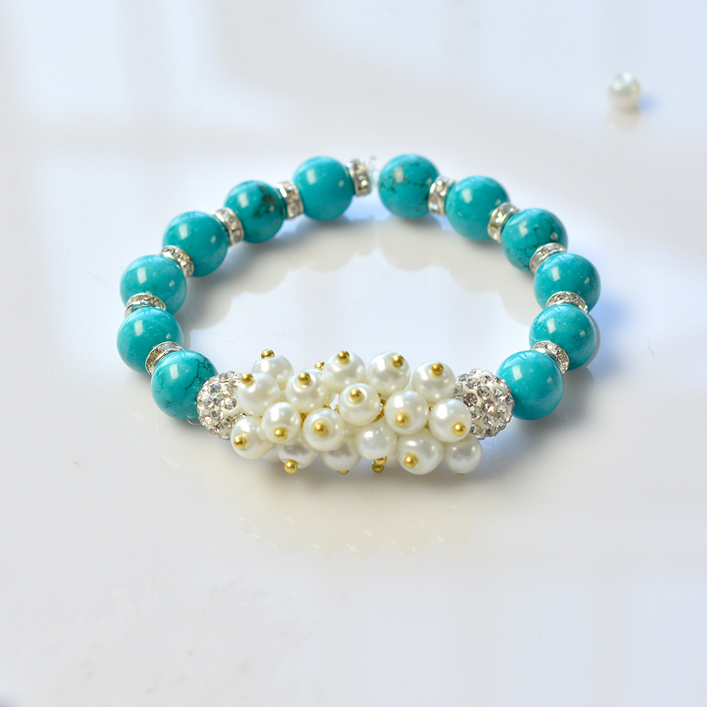 Простой браслет из бирюзы и жемчуга-5