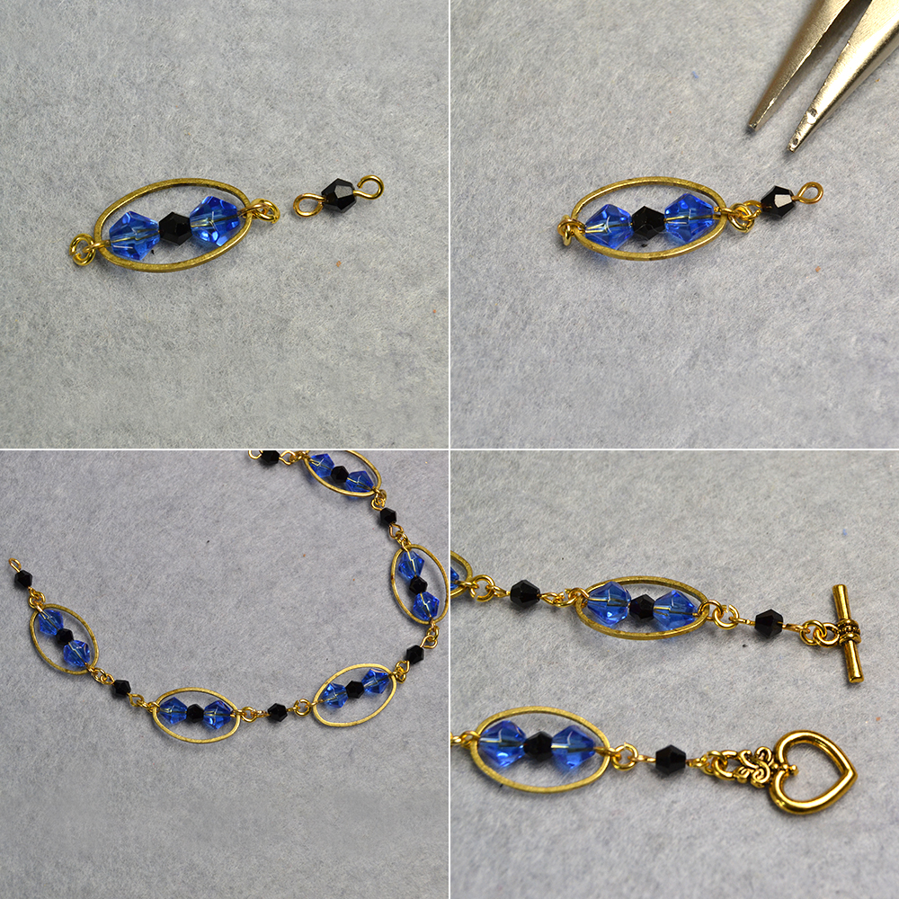 Браслет из стеклянных бусин и овальных звеньев-4