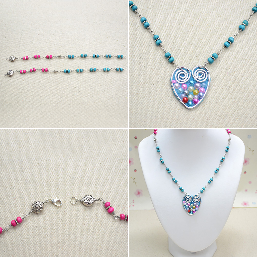 Колье с подвеской в виде сердца из проволоки-5