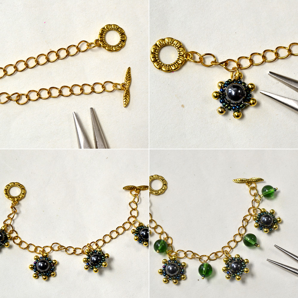 Браслет с зелеными стеклянными бусинами-6