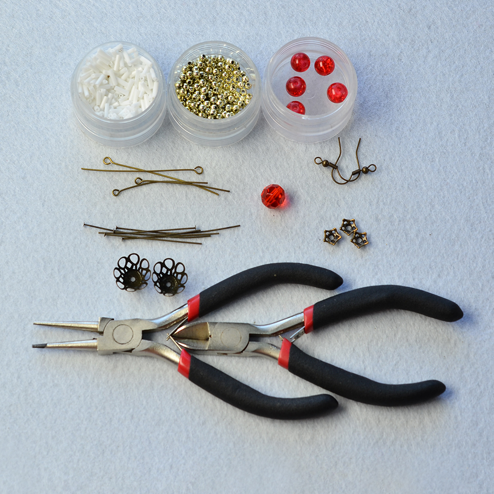 Серьги с подвесками в винтажном стиле, красные стеклянные бусины-2