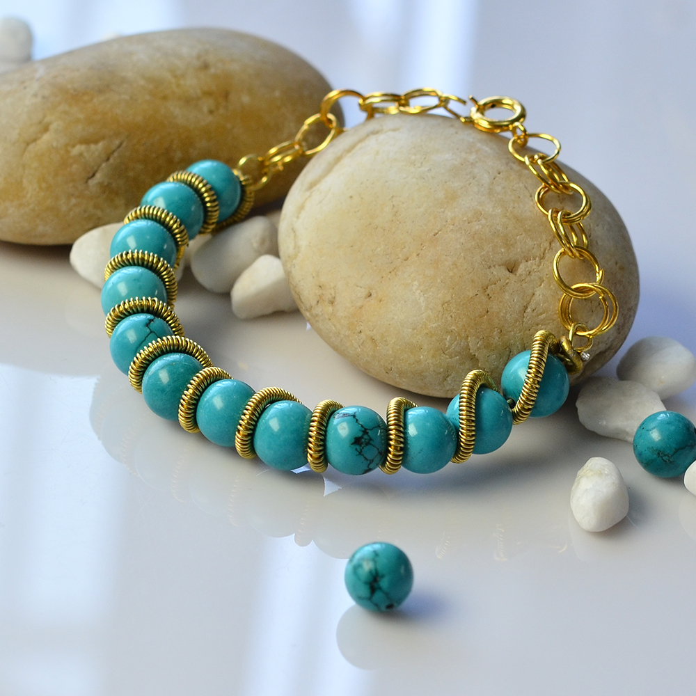 Браслет с проволокой и бирюзой-1