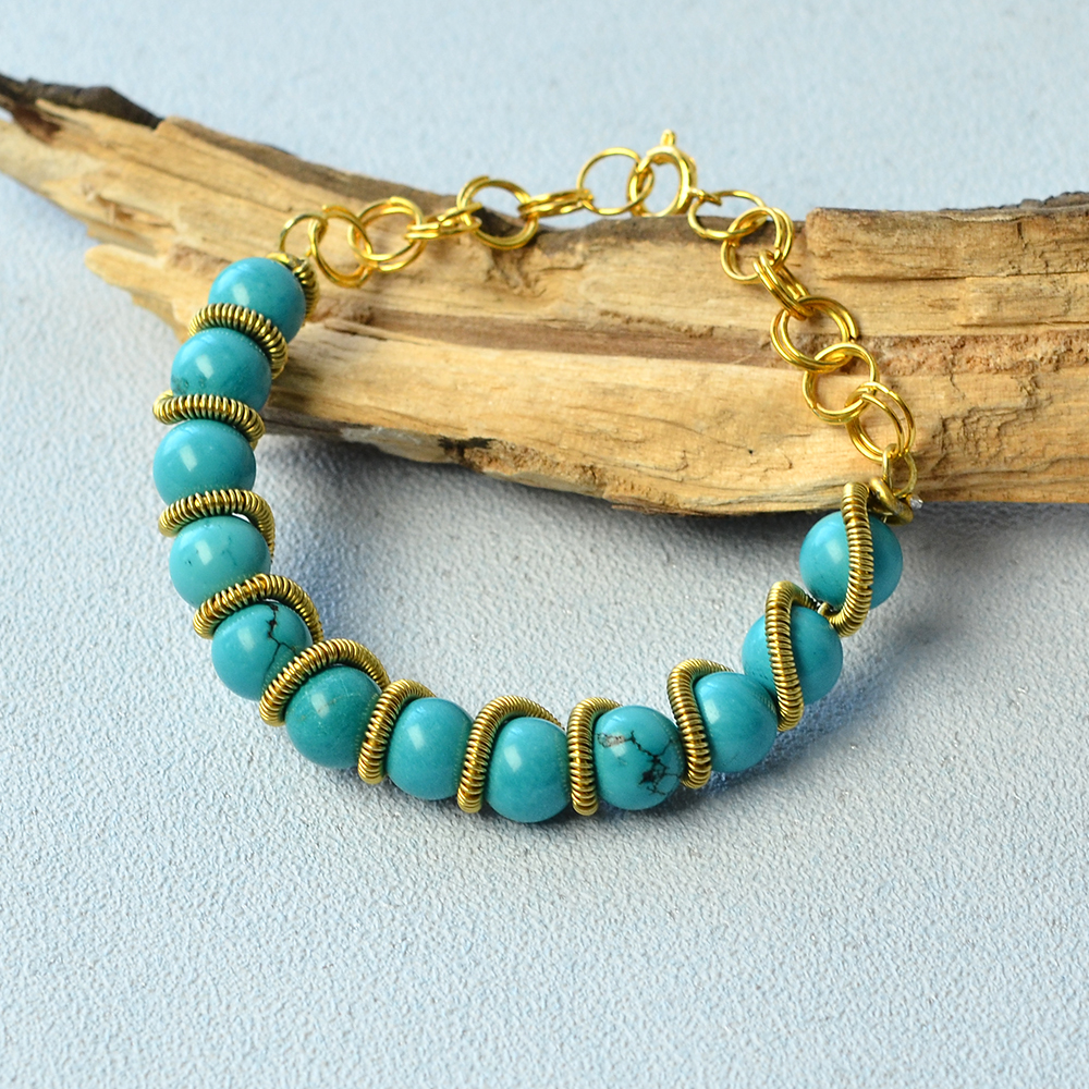 Браслет с проволокой и бирюзой-5