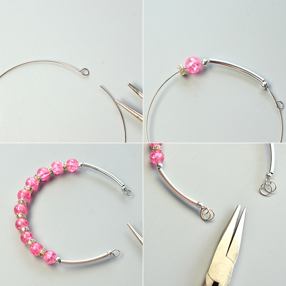 Armband mit tibetischen Crackle-Glasperlen und Herzanhängern