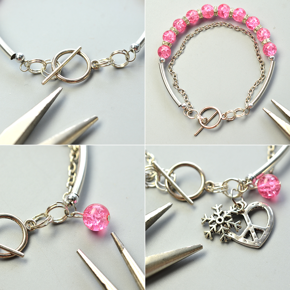 Armband mit tibetischen Crackle-Glasperlen und Herzanhängern