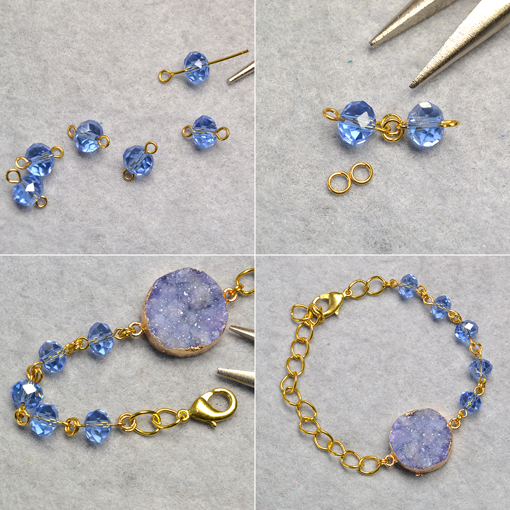 Браслет-цепочка с друзами из агата и стеклянными бусинами-3