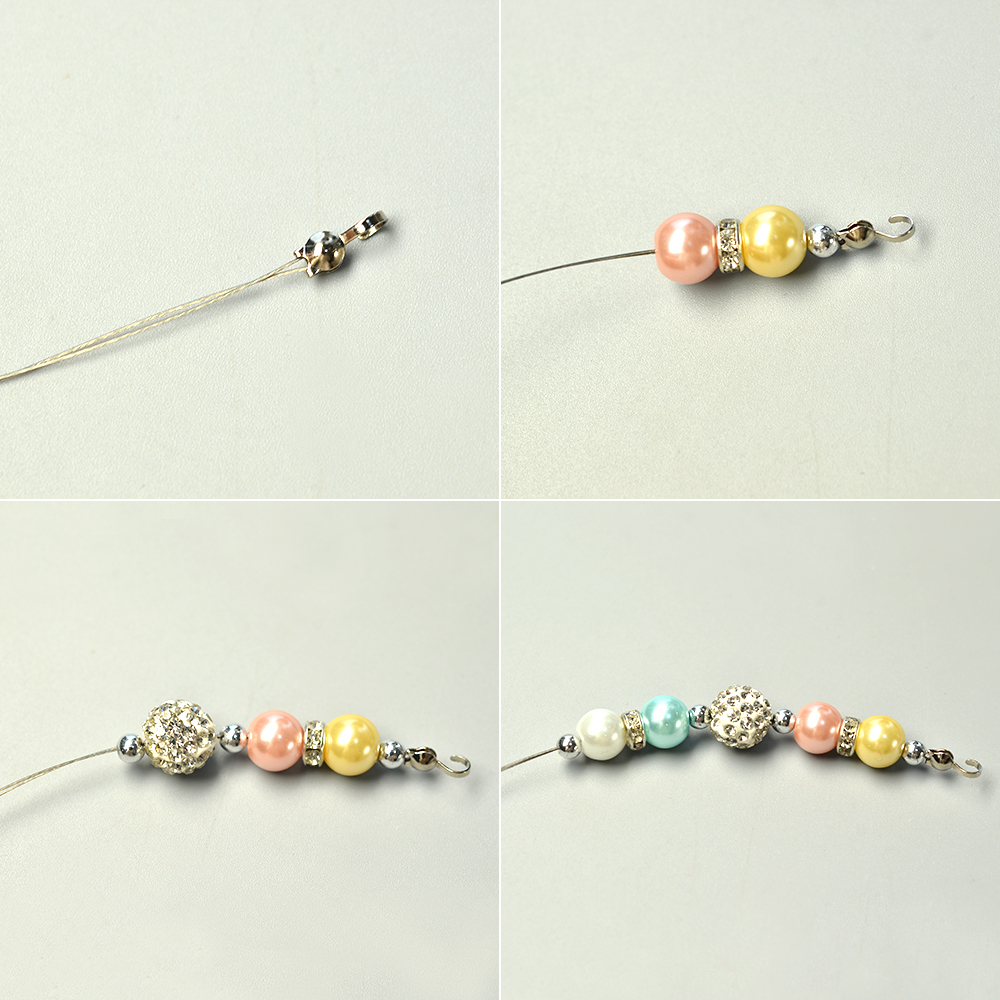 Браслет из разноцветных стеклянных бусин с жемчугом-3