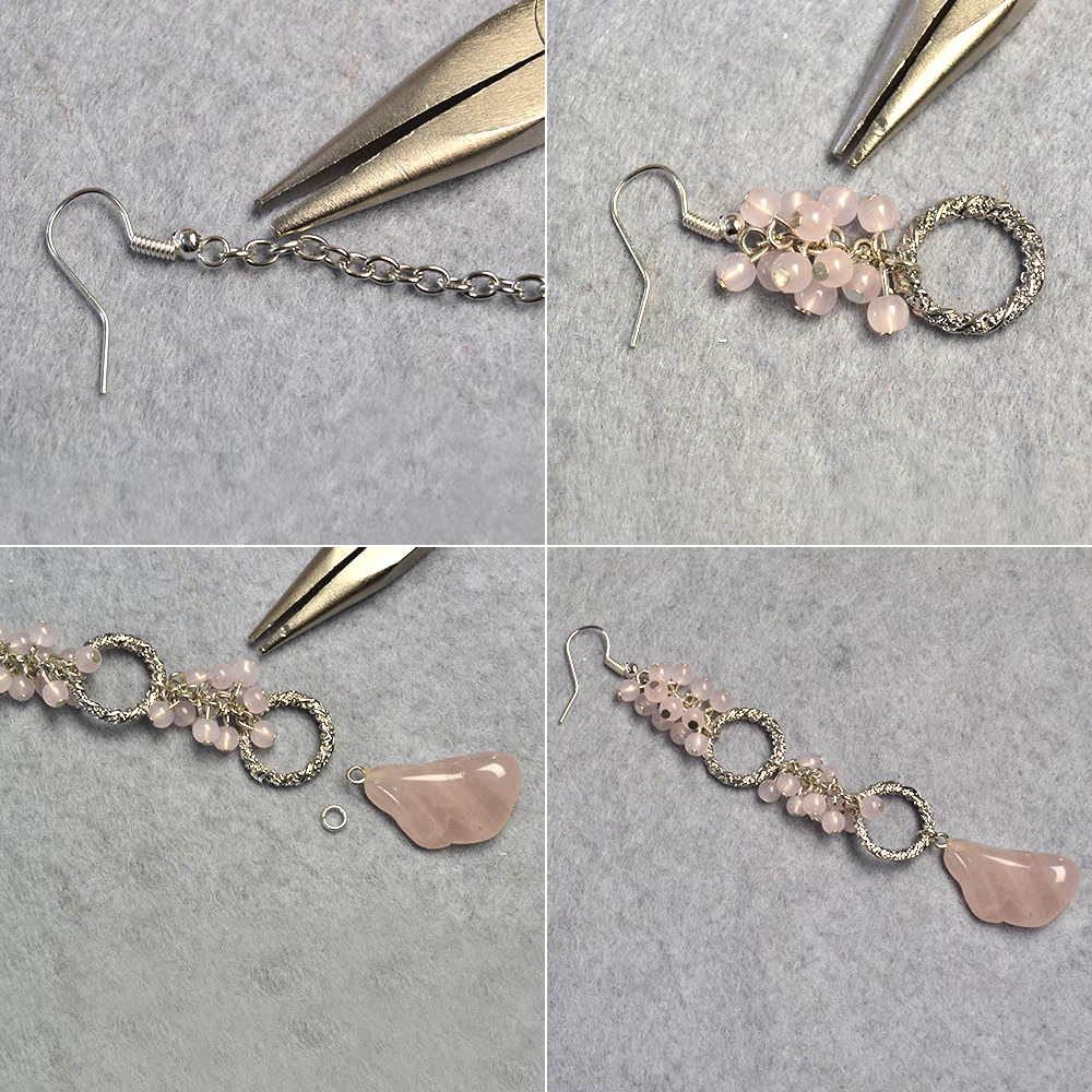 ピンクの宝石のダングルイヤリング