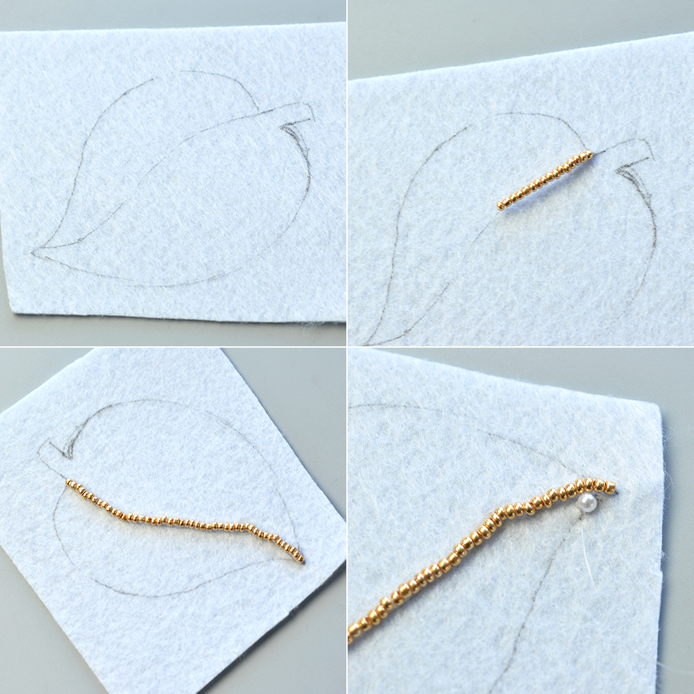 Брошь в форме листа из бисера-3