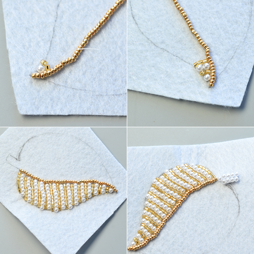 Брошь в форме листа из бисера-4