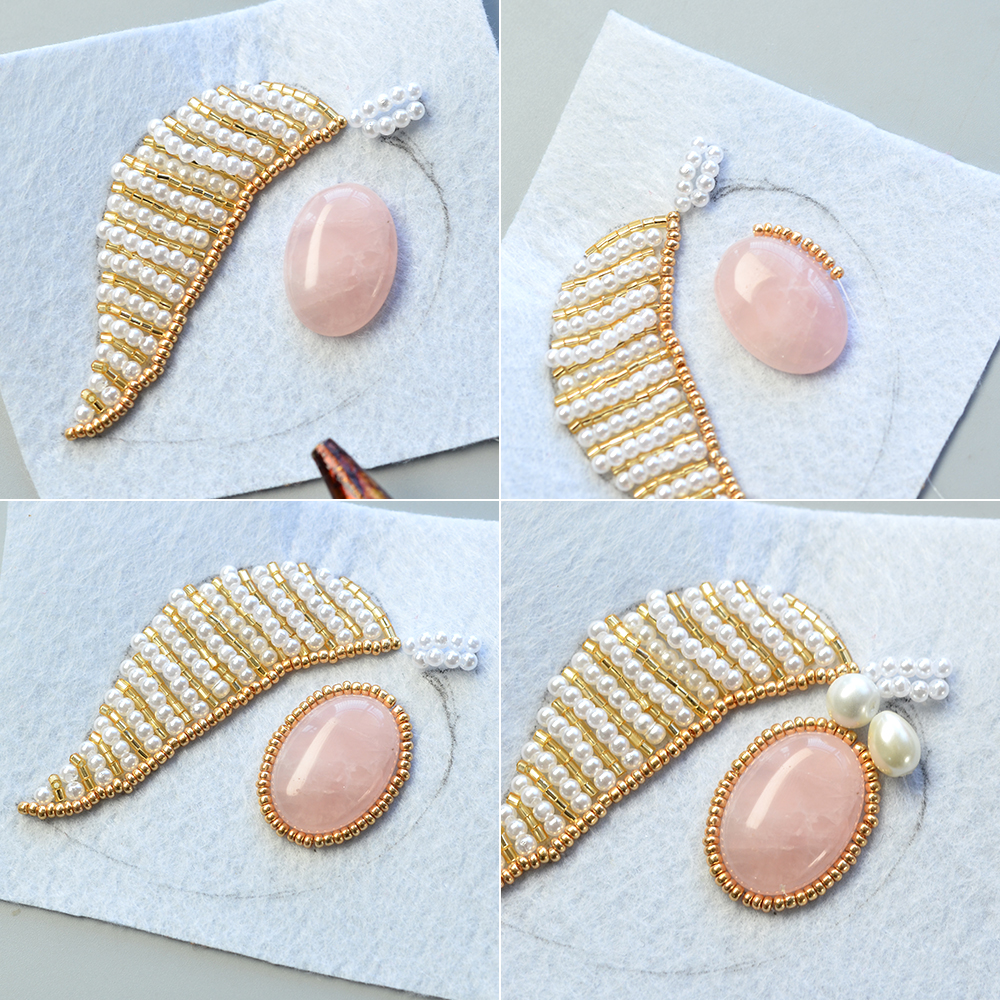 Брошь в форме листа из бисера-5