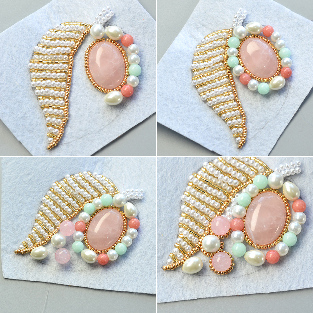 Брошь в форме листа из бисера-6