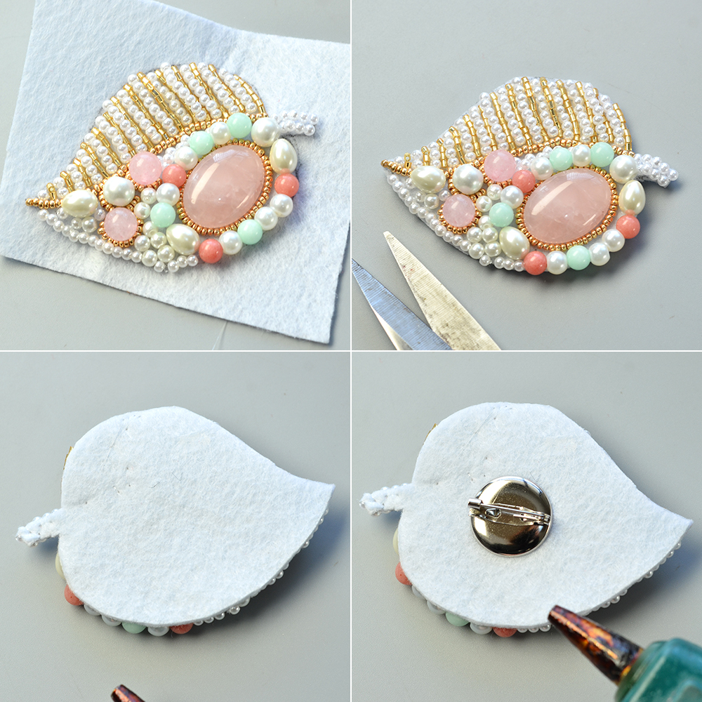 Брошь в форме листа из бисера-7