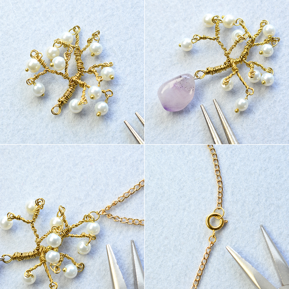 Ожерелье в форме дерева из жемчужных бусин с подвеской из драгоценных камней-5