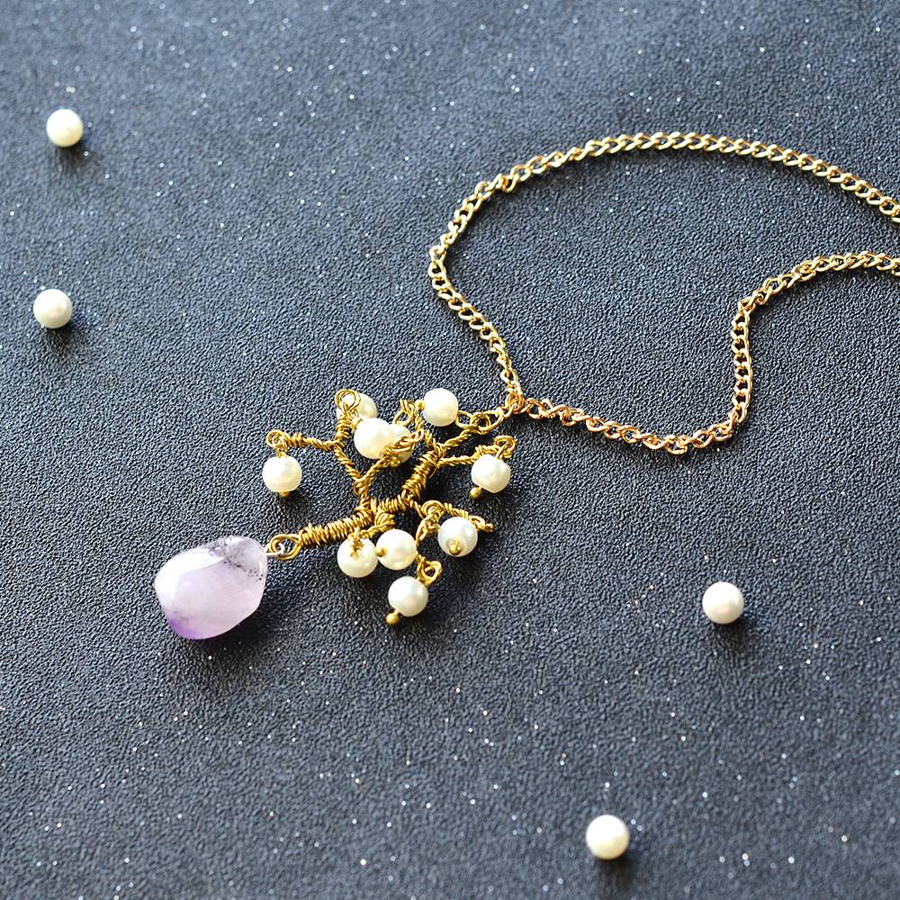 Ожерелье в форме дерева из жемчужных бусин с подвеской из драгоценных камней-6