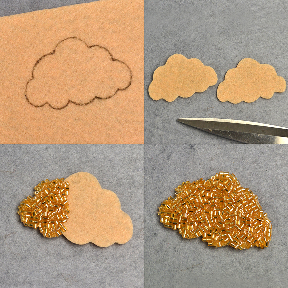 Брошь в виде облака с бирюзовыми бусинами