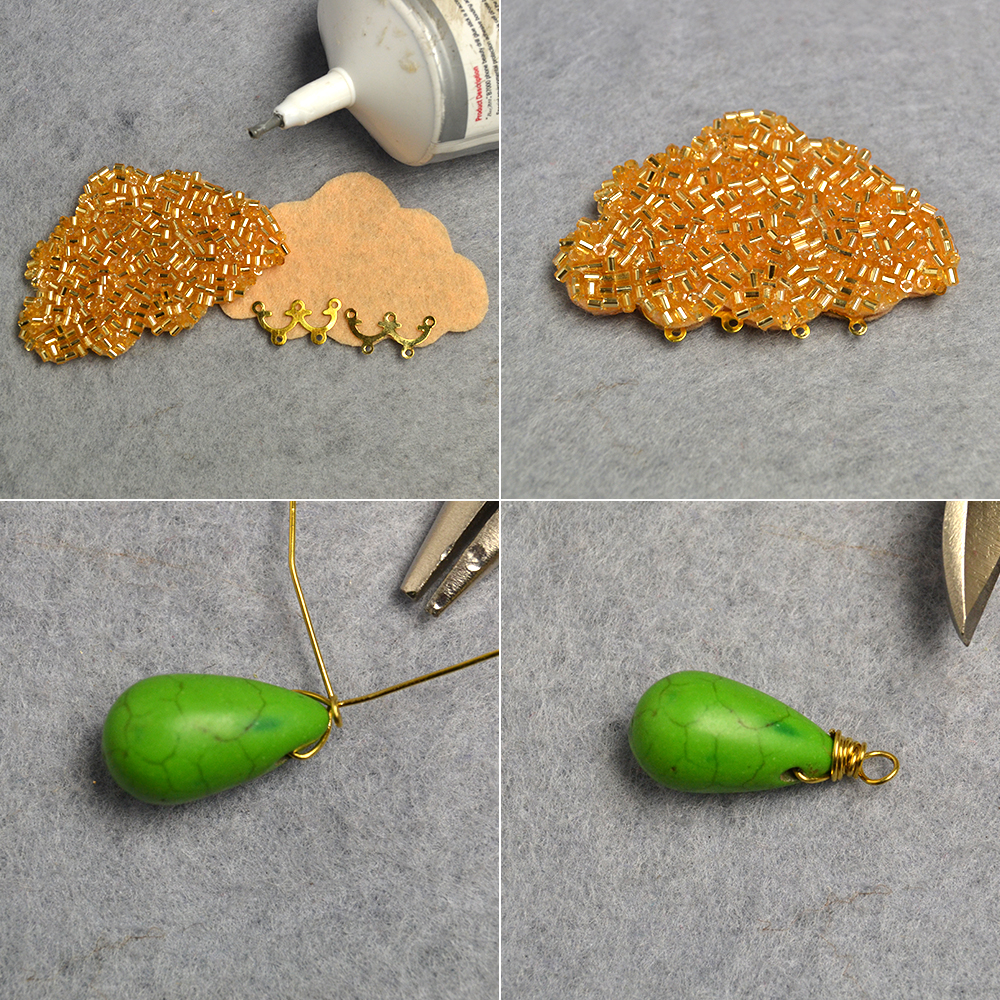 Брошь в виде облака с бирюзовыми бусинами