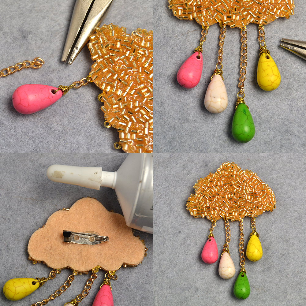 Брошь в виде облака с бирюзовыми бусинами