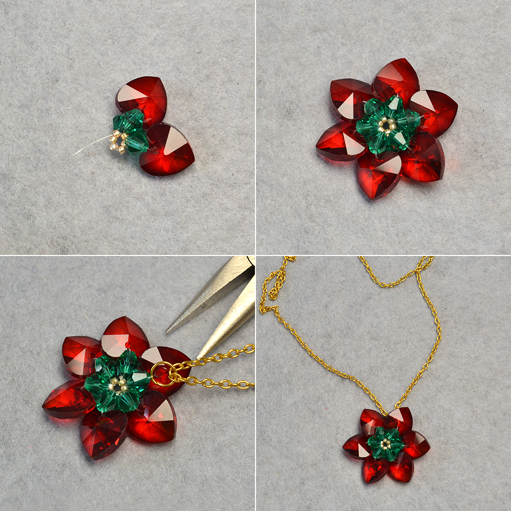 Ожерелье с подвеской в виде цветка из стеклянной бусины-4