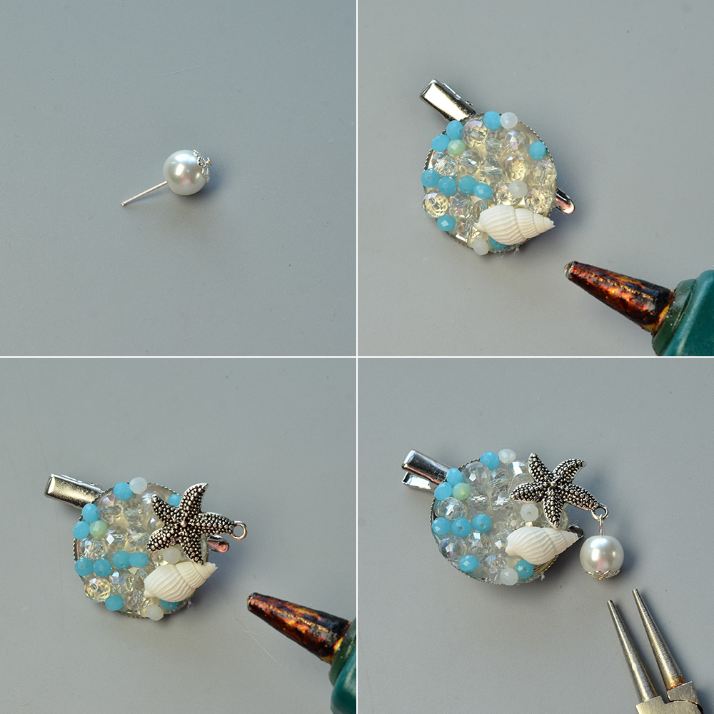 Брошь из стеклянных бусин в океанском стиле-3