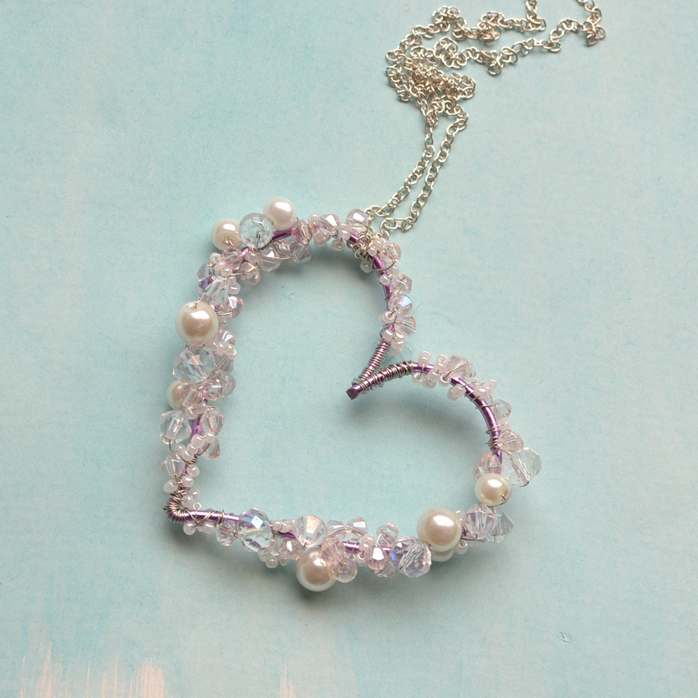 Фиолетовое ожерелье с подвеской в форме сердца из проволоки-5