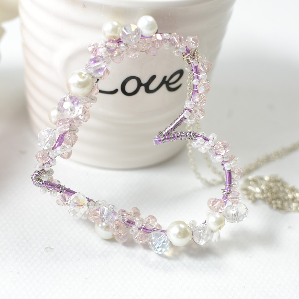 Фиолетовое ожерелье с подвеской в форме сердца из проволоки-6