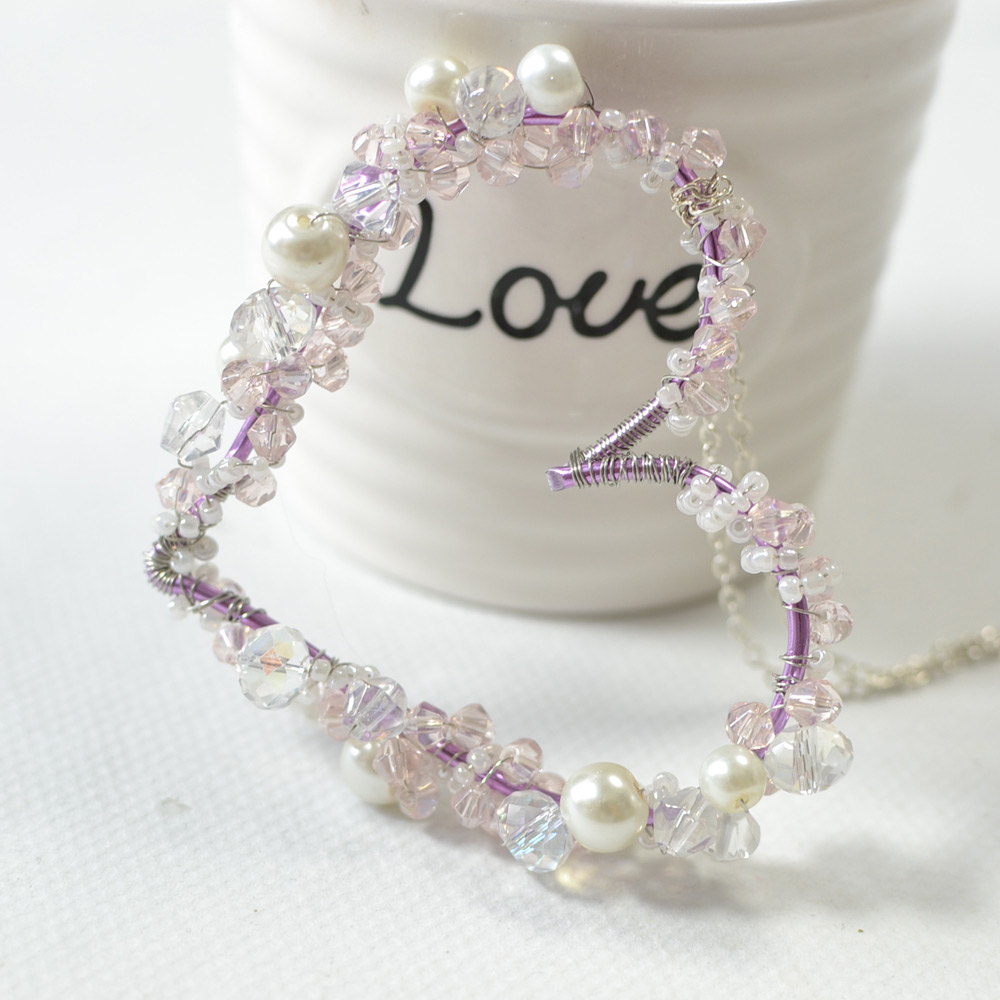 Фиолетовое ожерелье с подвеской в форме сердца из проволоки-7