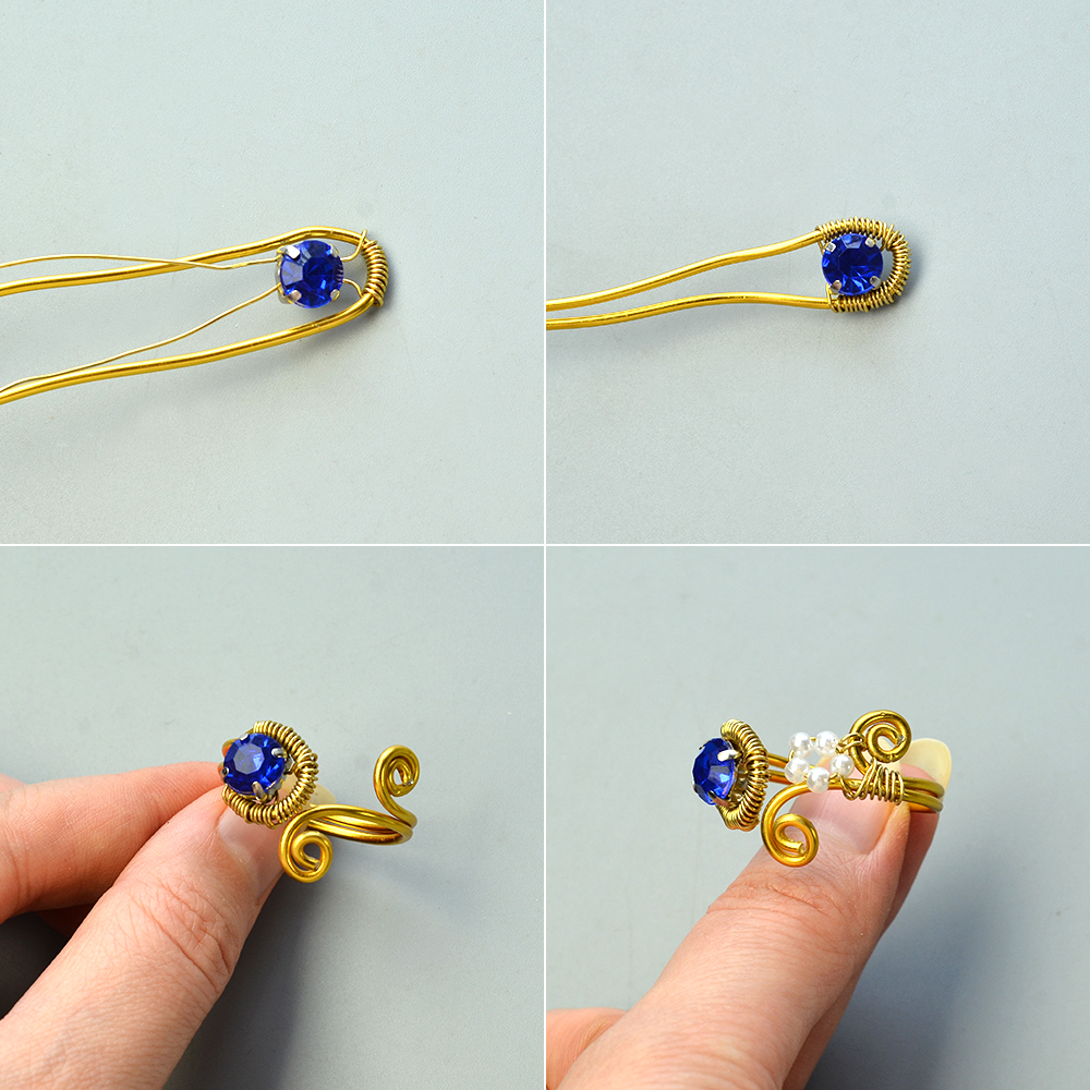 Anillo envuelto en alambre de cuentas de montee de rhinestone