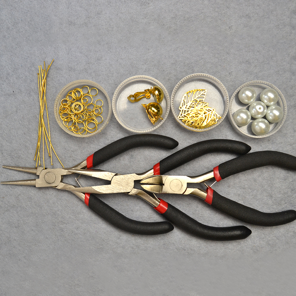 Серьги-подвески с жемчужными стеклянными бусинами и листьями-2