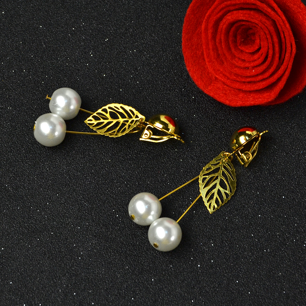 Серьги-подвески с жемчужными стеклянными бусинами и листьями-5