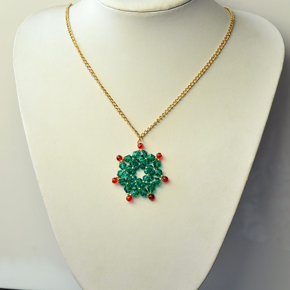 Ожерелье с подвеской в виде цветка из стеклянных бусин-1