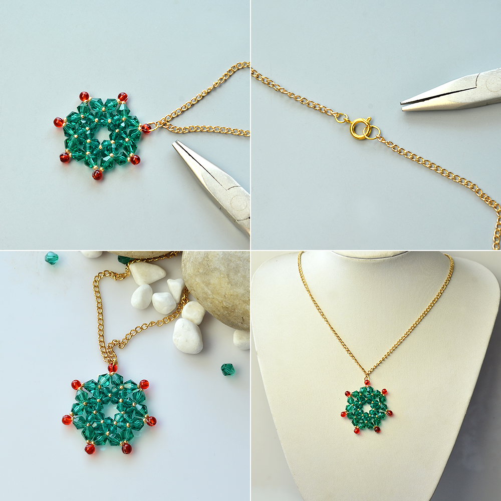 Ожерелье с подвеской в виде цветка из стеклянных бусин-5