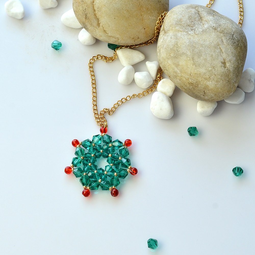 Ожерелье с подвеской в виде цветка из стеклянных бусин-6