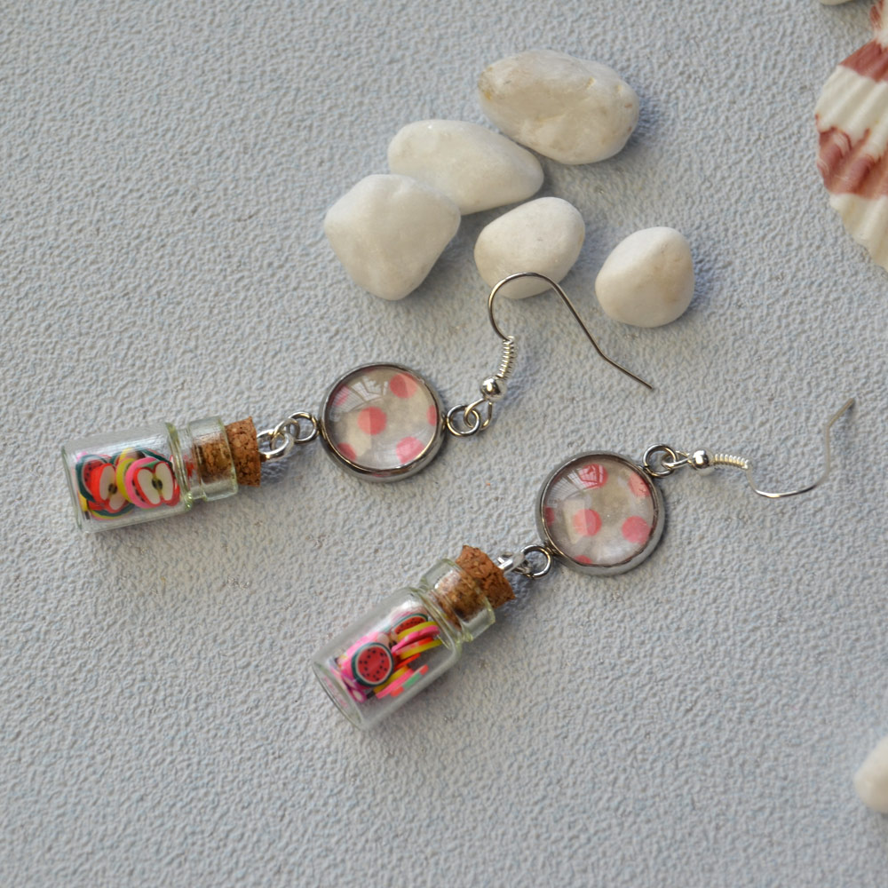 Серьги-подвески в виде стеклянных бутылок-4