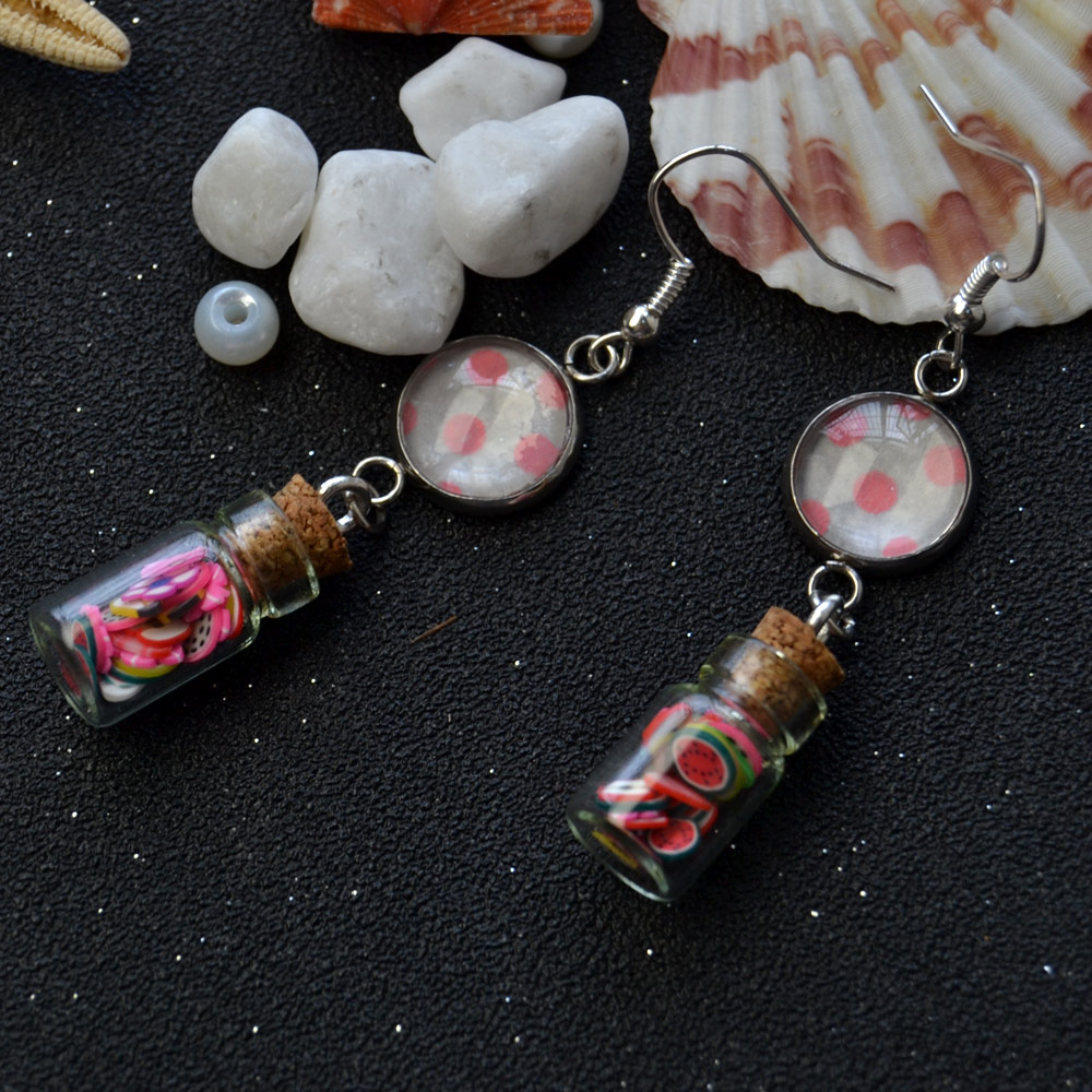 Серьги-подвески в виде стеклянных бутылок-5