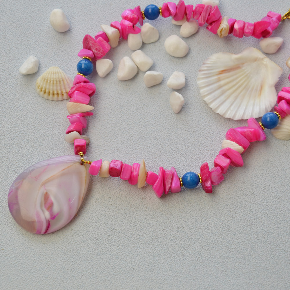 Ожерелье из пресноводных ракушек с подвеской из агата-капли-1