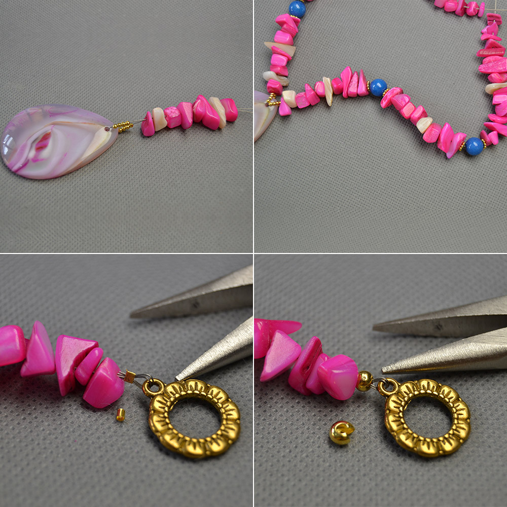 Ожерелье из пресноводных ракушек с подвеской из агата-капли-3