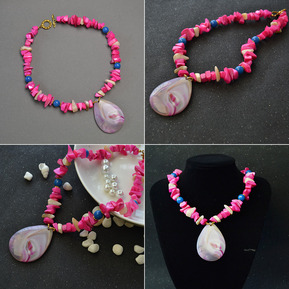 Ожерелье из пресноводных ракушек с подвеской из агата-капли-4