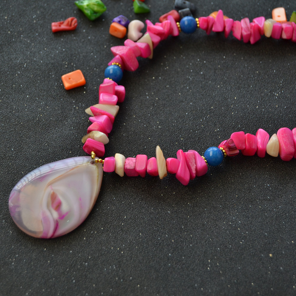 Ожерелье из пресноводных ракушек с подвеской из агата-капли-5