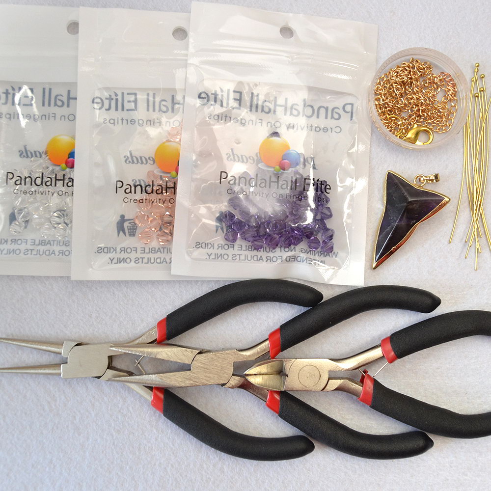 Ожерелье-кластер из хрустальных бусин с треугольными подвесками из аметиста-2