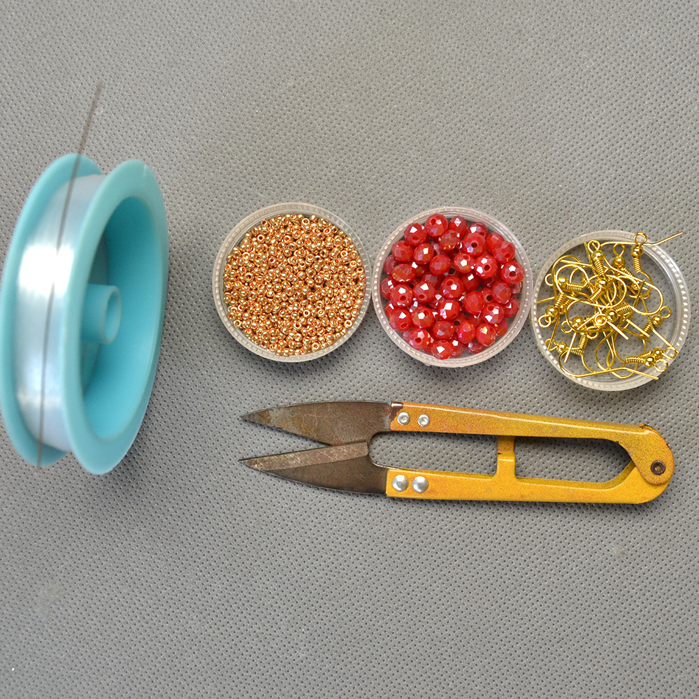 Гальванические стеклянные бусины, серьги с цветочной вышивкой-2