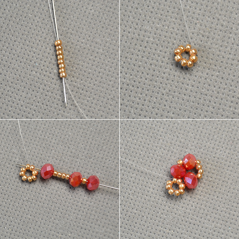 Гальванические стеклянные бусины, серьги с цветочной вышивкой-3