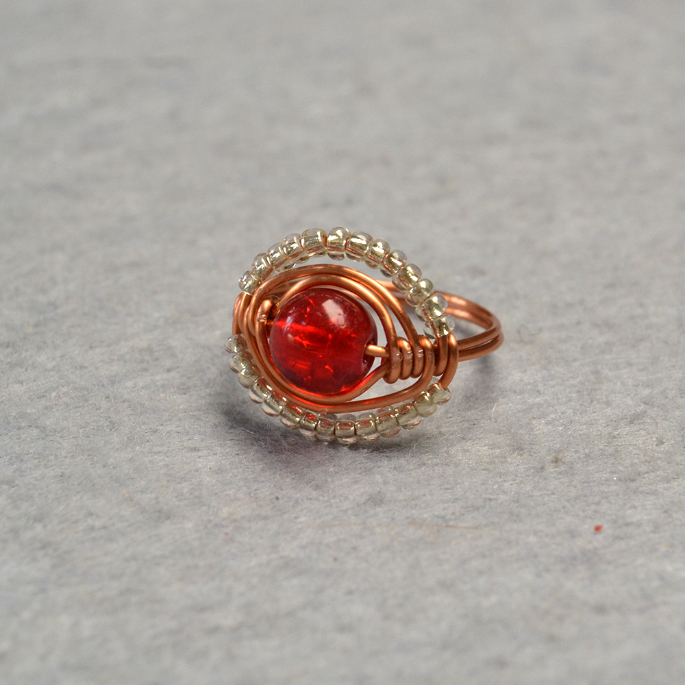 Кольца из проволоки с кракле-бусами-4